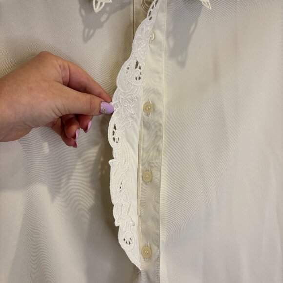 Vintage White Blouse with Embroidered Collar and Front Detail - Picture 3 of 15
